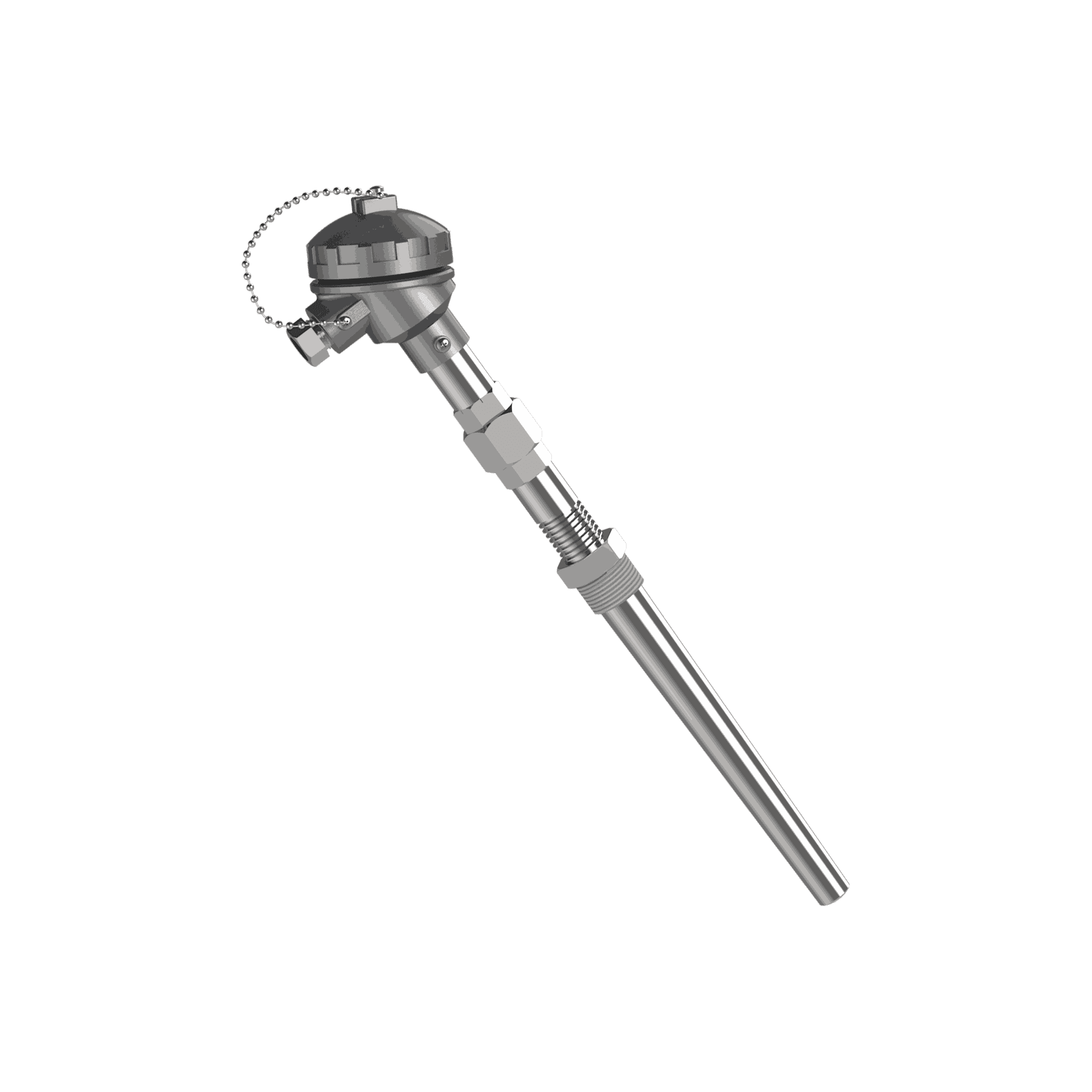 Thermocouple T-651 avec mamelon-union-mamelon et doigt de gant conique