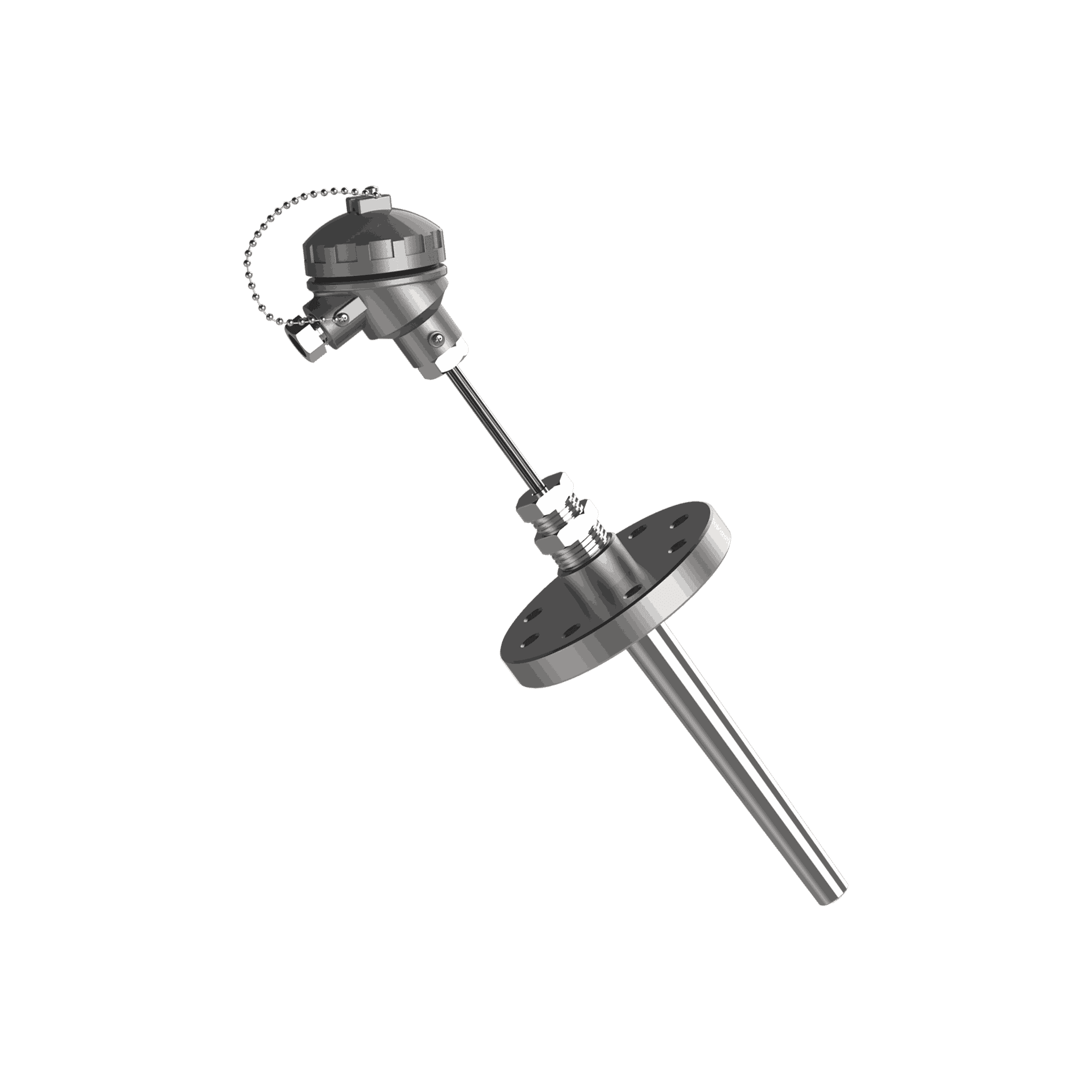 Thermocouple T-728 avec bride, doigt de gant conique et raccord de compensation réglable