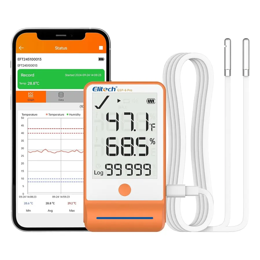 Elitech GSP-6 – Enregistreur Bluetooth de température et d'humidité à double sonde