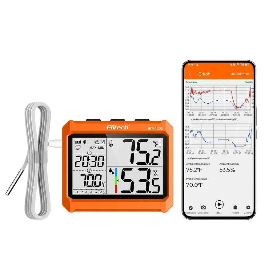 Elitech IPT-100S – مقياس حرارة ورطوبة Bluetooth بمسبار خارجي