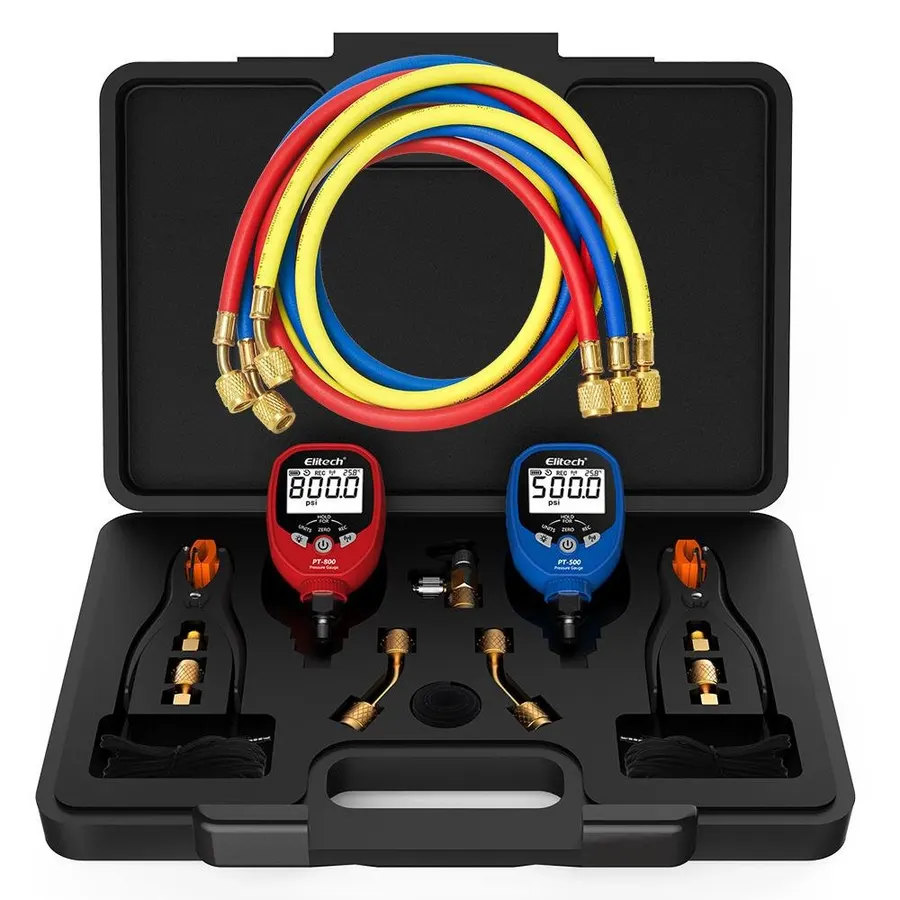 Elitech PT-500 & PT-800 Pro – Manifold HVAC sans fil avec flexibles de 59"