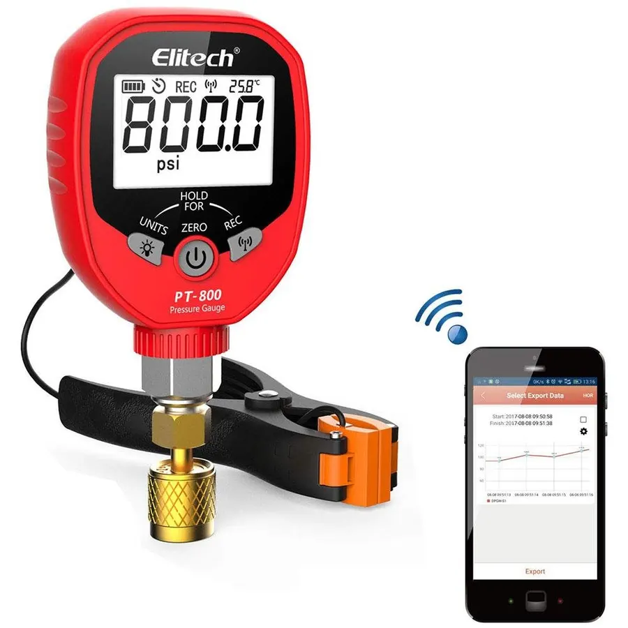 Elitech PT-800 – Manomètre HVAC sans fil avec pince de température