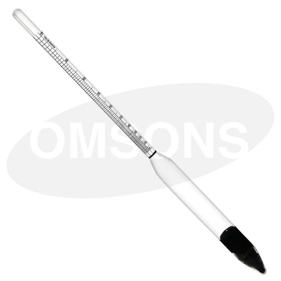Alcoomètre à double échelle Tralles et proof avec thermomètre à liquide bleu sans mercure