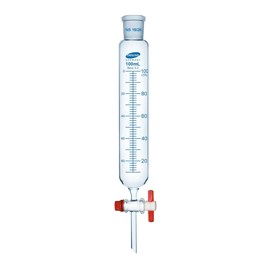 قمع تقطير مدرّج، صنبور PTFE ووصلة مصنفرة