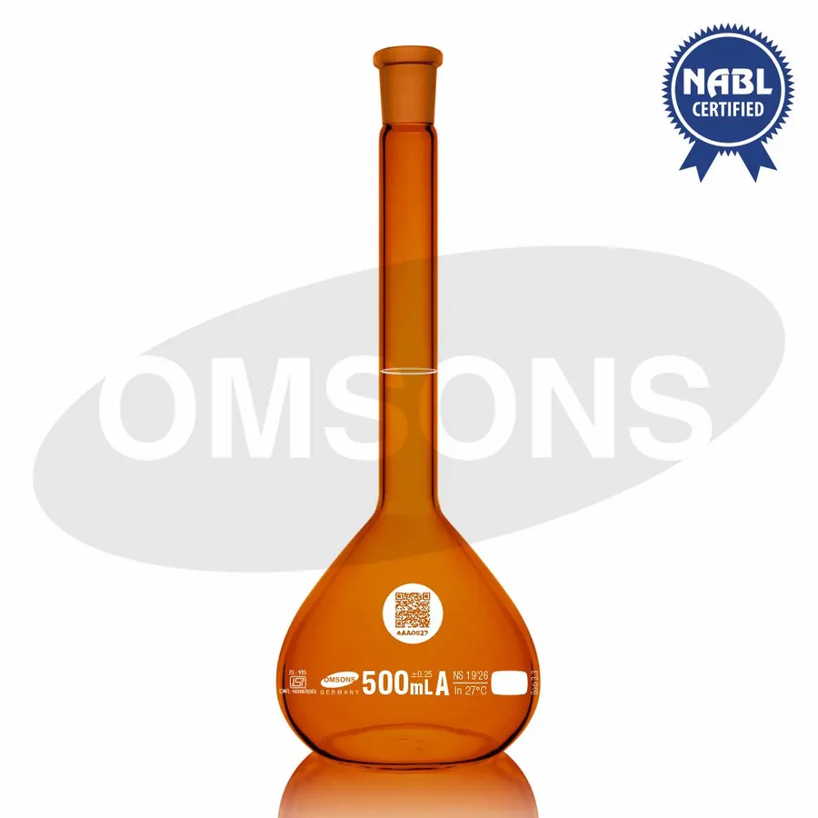 ISI Mark Volumetric Flasks Amber Class A with NABL Certificate