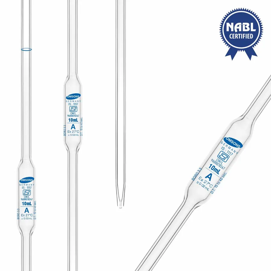 ISI Mark Volumetric Pipettes One Mark Class A with NABL Certificate