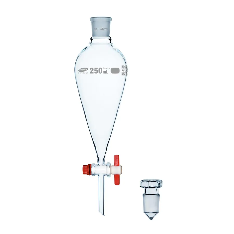 Ampoule à décanter forme poire, clé PTFE