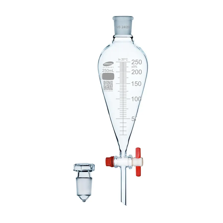 Ampoule à décanter forme poire, graduée, avec robinet