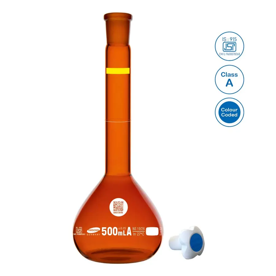 Volumetric Flask Amber Class-A DIN/ISO Color Coded