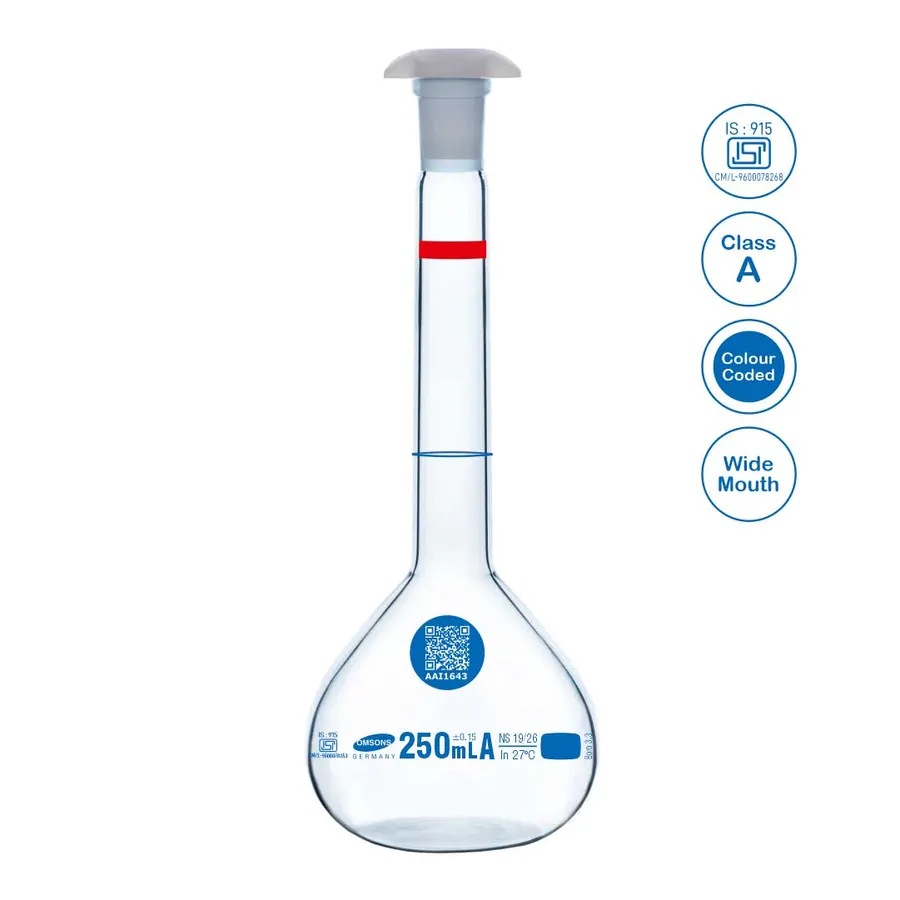 Volumetric Flasks Wide Mouth Clear Color Coded Class A