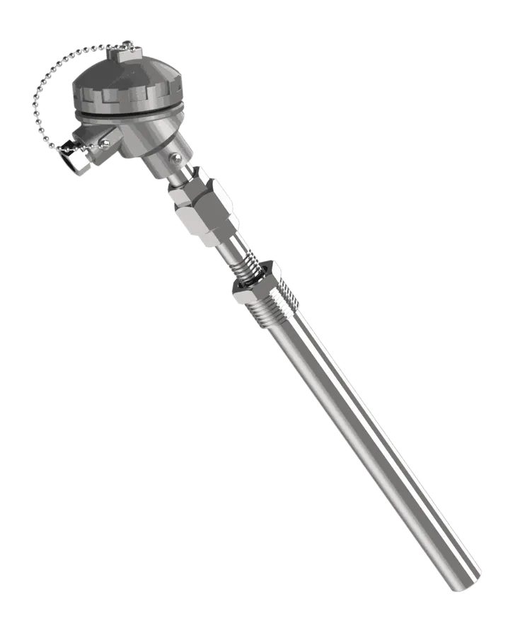 Sonde Pt100 R-653 avec mamelon-union-mamelon et doigt de gant droit