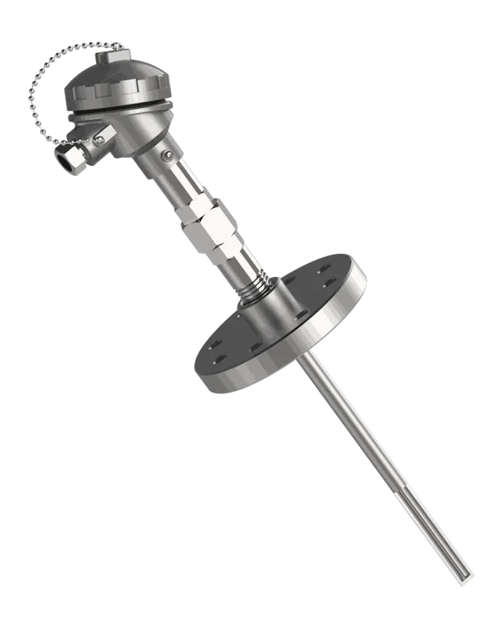 Sonde Pt100 R-730 avec mamelon-union-mamelon et doigt de gant droit