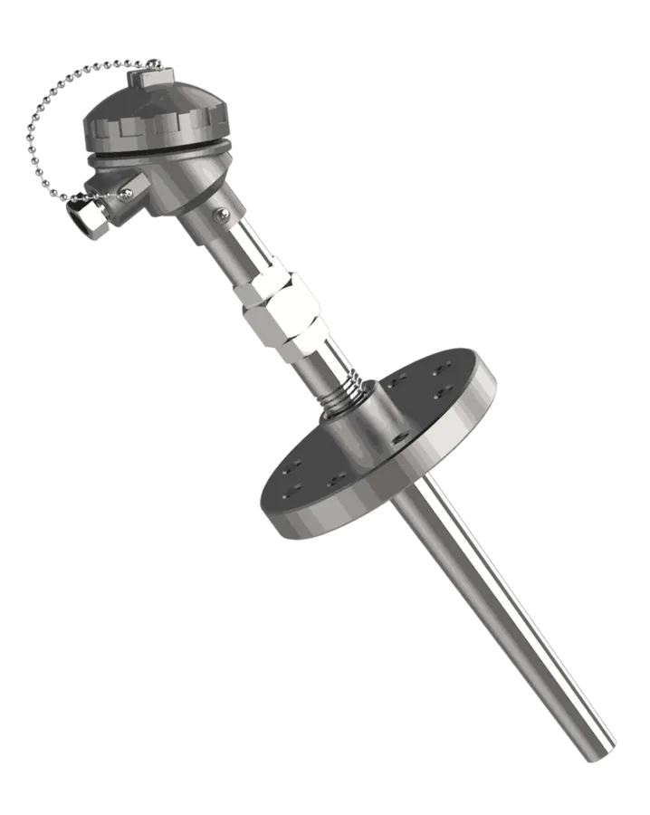 Sonde Pt100 R-734 avec mamelon-union-mamelon et doigt de gant conique revêtu