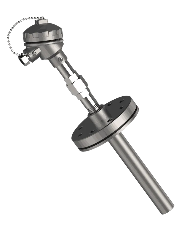 Sonde Pt100 R-735 avec mamelon-union-mamelon et doigt de gant conique revêtu