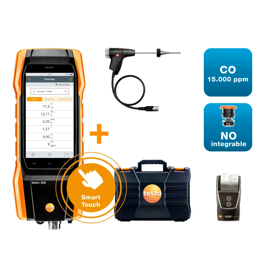 testo 300 Premium avec imprimante - analyseur de combustion (O2, CO jusqu’à 15 000 ppm)