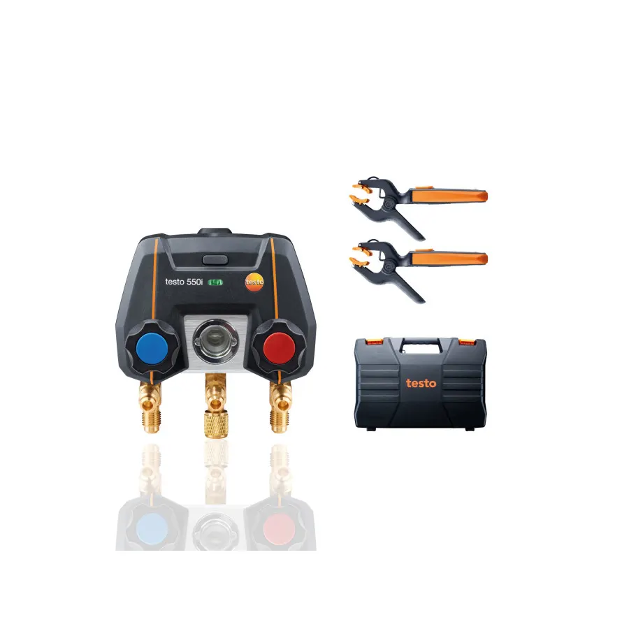 testo 550i kit Smart - Manifold électronique commandé par App avec sondes de température à pince sans fil (CTN)