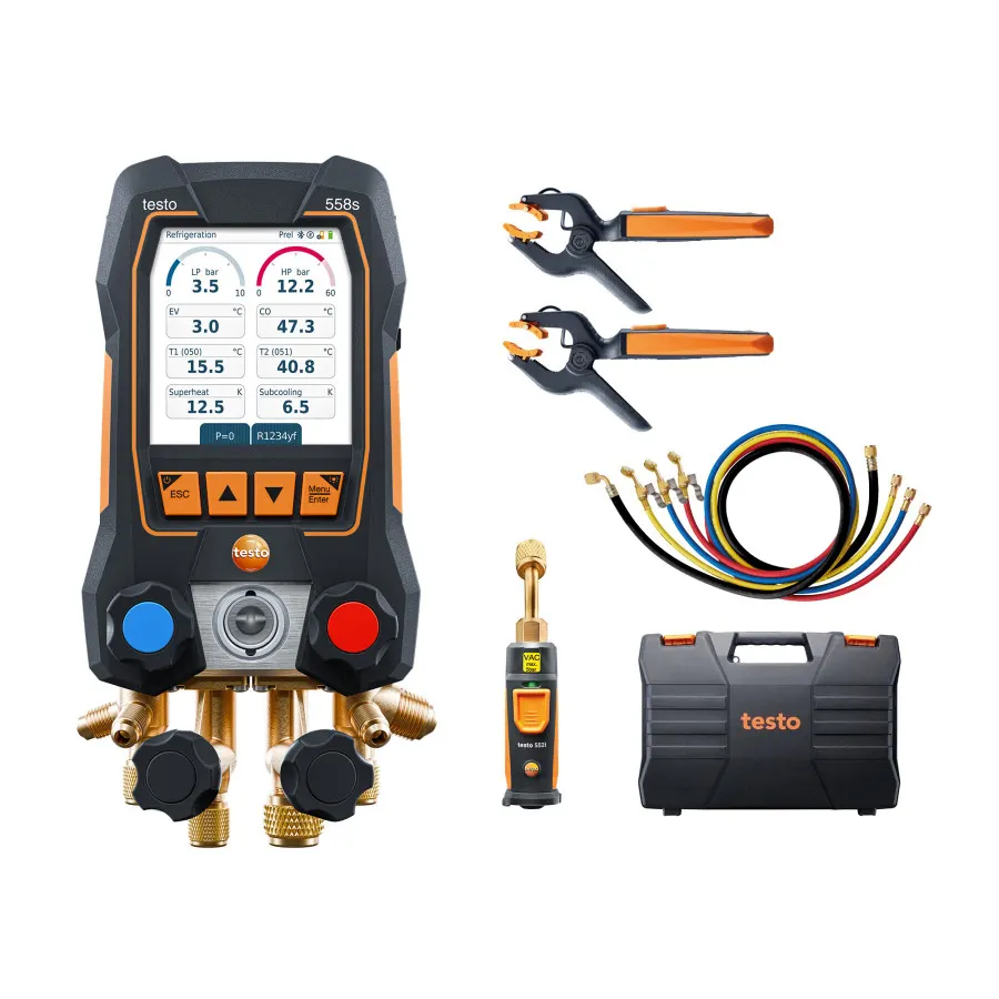testo 558s kit Smart Vide avec jeu de flexibles - Manifold électronique intelligent avec sondes de température et de vide sans fil et jeu de 4 flexibles