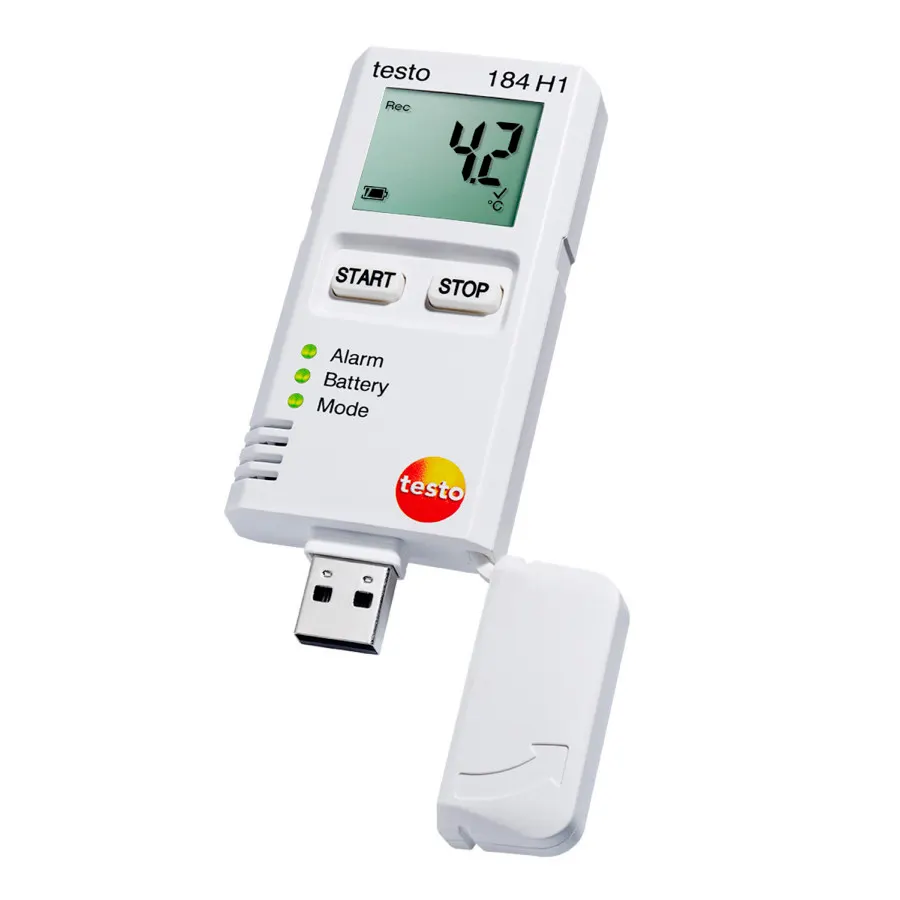 testo 184 H1 - مسجّل حرارة ورطوبة، مدة استخدام غير محدودة بفضل بطارية قابلة للاستبدال